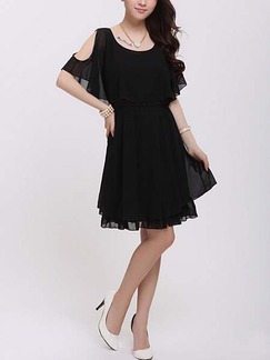 Black Fit & Flare Above Knee Plus Size Dress For Casual Evening Party