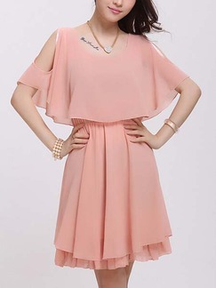 Pink Fit & Flare Above Knee Cute Plus Size Dress For Casual Evening Party