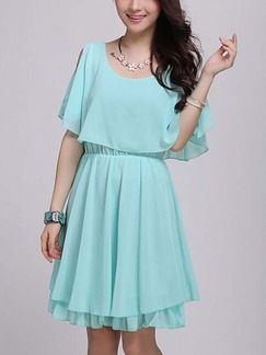 Blue Fit & Flare Above Knee Plus Size Dress For Casual Evening Party