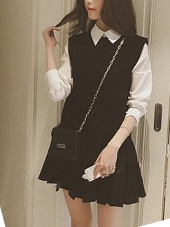 Black and White Fit & Flare Above Knee Shirt Dress for Casual Office