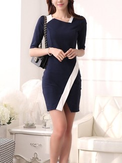 Blue Bodycon Above Knee Plus Size Dress for Casual Office Evening