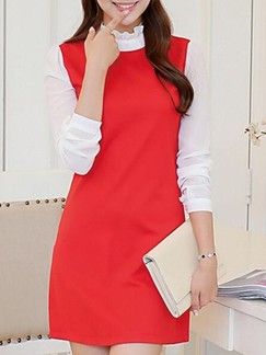 Red Long Sleeve Sheath Above Knee Dress for Casual Office Evening