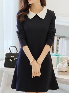 Blue Long Sleeve Shift Shirt Above Knee Dress for Casual Evening Office