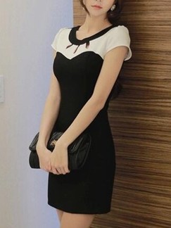 Black and White Above Knee Sheath Dress for Casual Evening Office