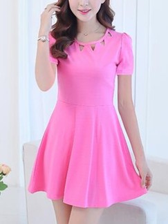Pink Cute Fit  Flare Above Knee Dress for Casual Evening Party