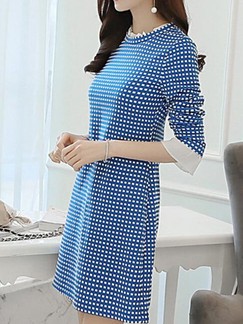 Blue Long Sleeve Shift Above Knee Dress for Casual Evening Office