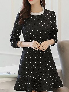 Black Long Sleeve Fit & Flare Above Knee Dress for Casual Evening Party