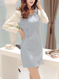 Blue Long Sleeve Above Knee Sheath Dress for Casual Evening Office