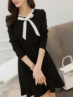 Black Long Sleeve Sheath Above Knee Dress for Casual Office Evening