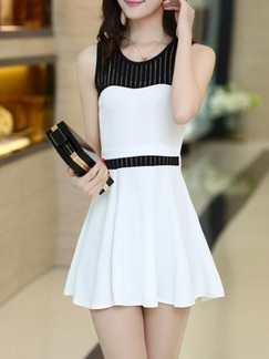 White and Black Fit  Flare Above Knee Dress for Casual Evening Party