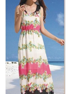 Beige and Pink Maxi Dress For Casual Beach