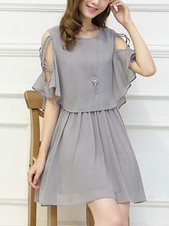 Grey Fit & Flare Above Knee Dress for Casual Party Evening