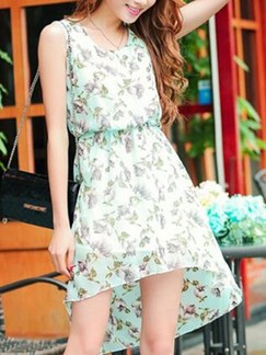 Green Fit & Flare Knee Length Dress for Casual Beach
