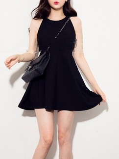 Black Fit & Flare Halter Above Knee Dress for Casual Evening Party