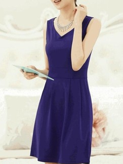 Blue Shift Above Knee V Neck Dress for Casual Evening Party
