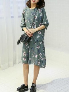 Green Shift Knee Length Dress for Casual