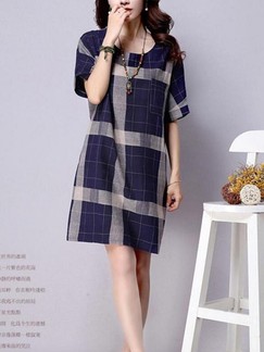 Blue Shift Above Knee Dress for Casual