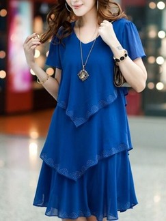 Blue Shift Above Knee Plus Size Dress for Casual Party