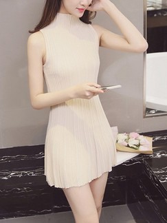 Beige Fit & Flare Above Knee Halter Dress for Casual Evening Party