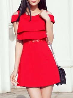 Red Fit & Flare Above Knee Plus Size Dress for Casual Party Evening