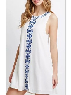 White and Blue Shift Above Knee Dress for Casual Party