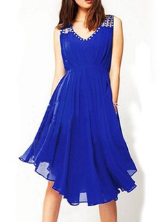 Blue Fit & Flare Above Knee Plus Size Dress for Prom Cocktail