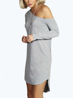 Grey Shift One Shoulder Above Knee Plus Size Long Sleeve Dress for Casual Party Evening