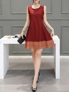 Red Fit & Flare Above Knee Plus Size Dress for Casual Evening Party