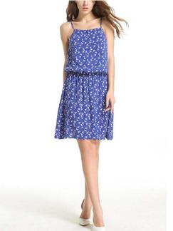 Blue Slip Fit & Flare Above Knee Dress for Casual Beach