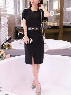 Black Sheath Knee Length Plus Size Dress for Casual Office Evening