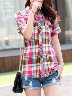 Red and Pink Colorful Shirt Plus Size Top for Casual