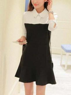 Black and White Shirt Shift Above Knee Long Sleeve Plus Size Dress for Casual Office Evening