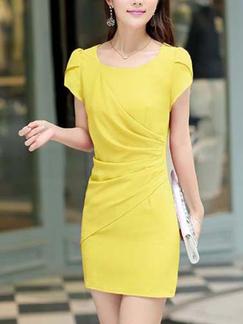 Yellow Sheath Above Knee Plus Size Dress for Casual Office Evening Party
