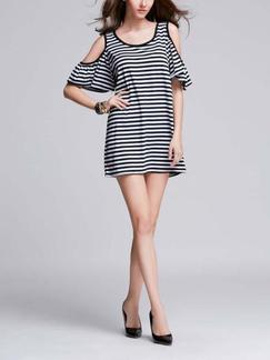 Black and White Shift Above Knee Plus Size Dress for Casual
