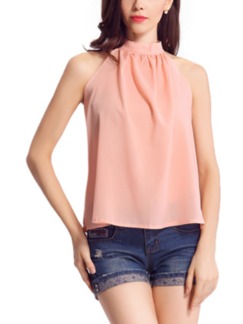 Pink Halter Plus Size Blouse Top for Casual