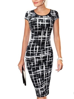 Black and White Bodycon Knee Length Plus Size Dress for Cocktail Evening Party