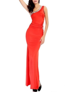Red Bodycon One Shoulder Maxi Dress for Cocktail Prom