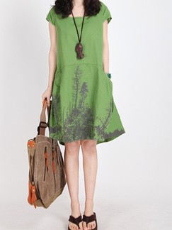 Green Shift Above Knee Plus Size Dress for Casual