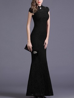 Black Lace Bodycon Halter Maxi Dress for Prom Cocktail