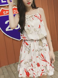 Beige and Red Slip Fit & Flare Above Knee Dress for Casual