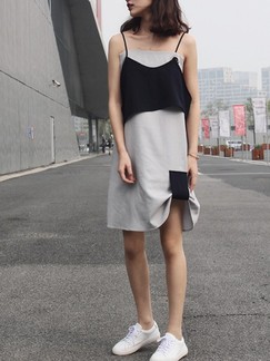 Black and Grey Slip Shift Above Knee Dress for Casual
