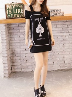 Black Slip Above Knee Shift Dress for Casual Party
