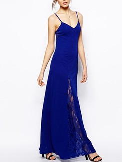 Blue Slip Maxi Plus Size Lace Dress for Cocktail Prom