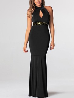 Black Halter Maxi Bodycon Backless Dress for Cocktail Prom