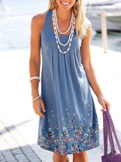 Blue Shift Above Knee Plus Size Slip Dress for Casual
