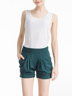 Green Plain Plus Size Shorts for Casual
