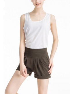 Brown Plain Plus Size Shorts for Casual
