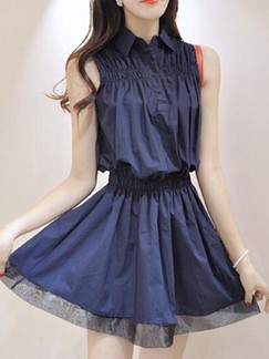 Blue Shirt Above Knee Fit  Flare Plus Size Dress for Casual Party Evening