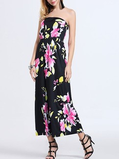 Black Floral Maxi Strapless Plus Size Dress for Casual Party Beach