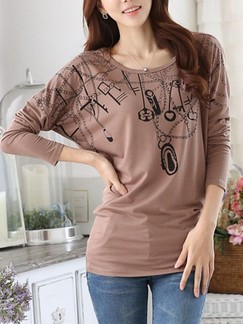 Brown T-Shirt Long Sleeve Top for Casual